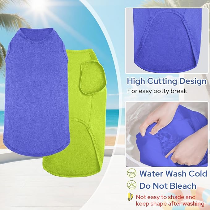 2 Pack Dog Shirts, Quick Dry Breathable Dog Clothes Pet Sleeveless Vest, Summer Stretchy Tank Top T-Shirts for Large Dogs, Deep Blue+Dark Green (2XL)