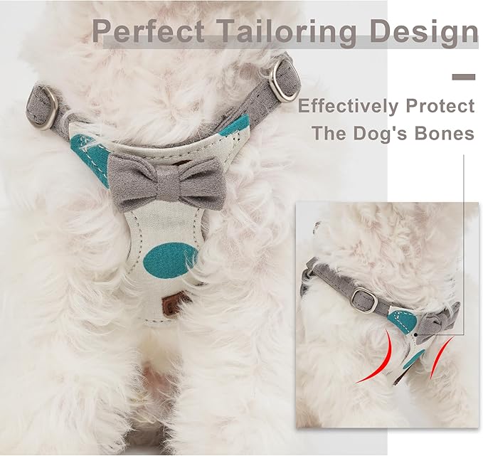 Puppytie No Pull Dog Harness with Multifunction Dog Leash,Soft Adjustable No Choke Escape Proof Pet Harness Vest for Medium Dogs,Polka dots Smoke Grey,M