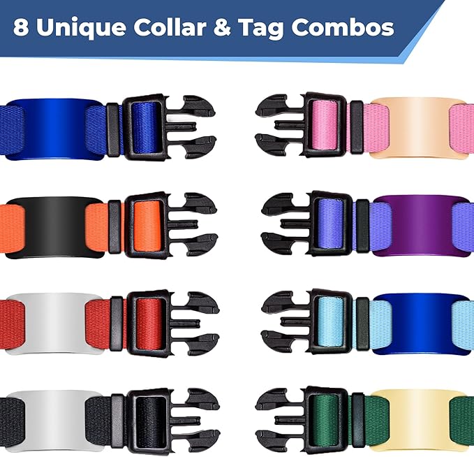 GoTags Dog Collar with Personalized Nameplate, Adjustable Dog Collar with Custom Engraved Slide On Pet ID Tag in Stainless Steel, Silent, No Noise Dog Tag Small to Large Unique Colors