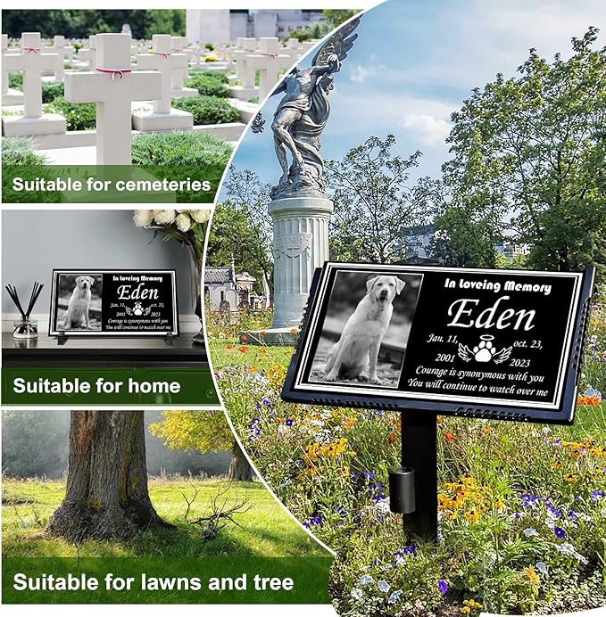 Pet Headstones for Dogs & Cats - Personalized Black Granite Dog Memorial Plaques for Outdoor Engraved Cat Grave Markers, Funerary Tombstone with Photo, Memorial Stones for Memory Garden (Animal)