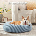 MIXJOY Donut Dog Bed Small Sized Dogs, Round Small Cute Dog Beds for Puppy, Calming Cat Beds with Removable Washable Zipper Cover, Anti Slip Bottom, 23"x23"x8", Blue