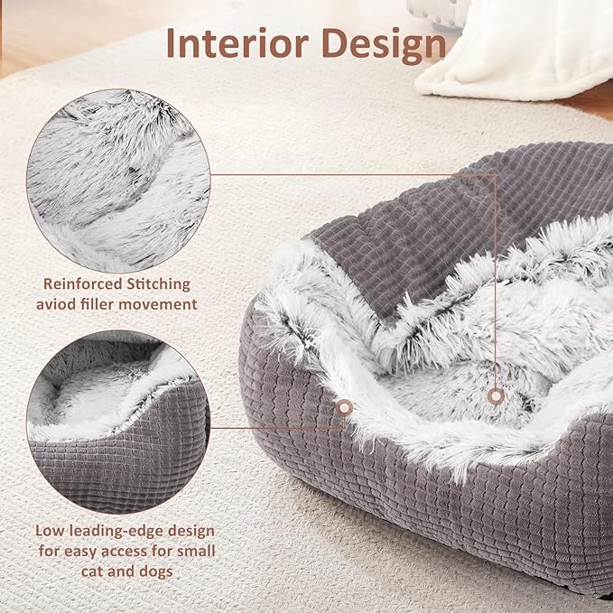 MIXJOY Dog Beds for Small Dogs, Rectangle Cave Hooded Blanket Puppy Bed, Luxury Orthopedic Cat Beds for Indoor Cats, Warmth and Machine Washable (20 inches, Grey)