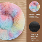 JOLLYVOGUE Small Dog & Cat Beds for Indoor Cats, Donut Cuddler Warming Soft Dog Beds with Anti-Slip Bottom, Round Calming Fluffy Plush Faux Fur Cushion Bed for Medium Dogs (27", Rainbow)