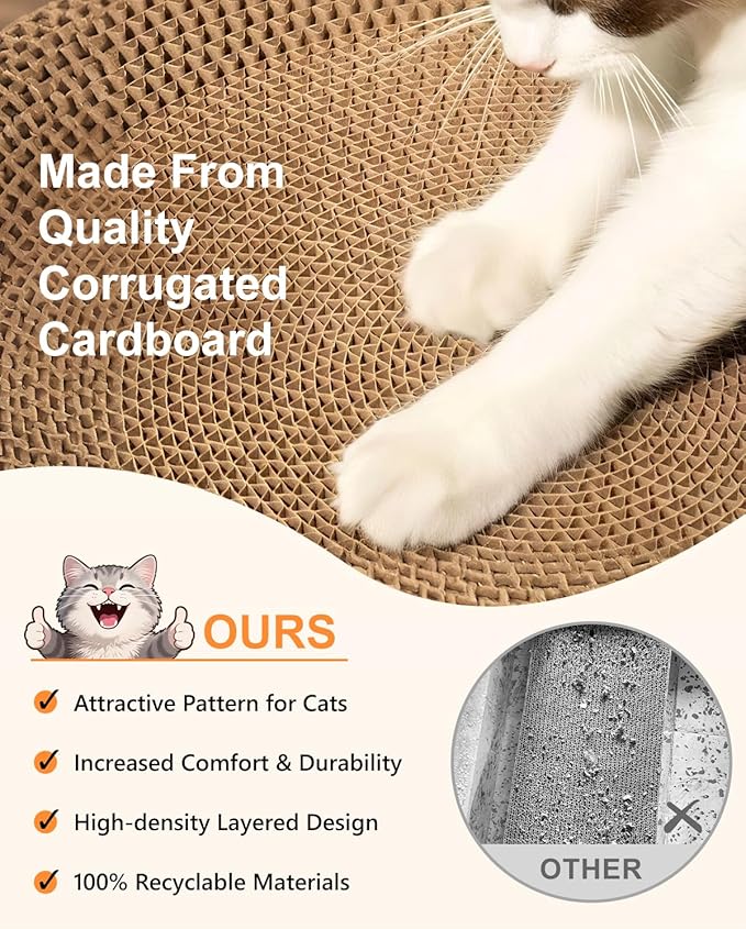 Cat Scratcher, Cardboard Cat Scratchers for Indoor Cats, Large Cat Scratching Board, Round Bowl Cat Scratch Pad Bed (Walnut)