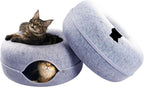 CATTASAURUS Peekaboo Cat Cave for Multiple & Large Cats Up to 30-45 Lbs, Scratch Detachable & Washable Tunnel Bed, Comfy Donut Cat Cave (Ligt Gray + Light Gray, Large (Bundle))