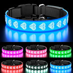 Light Up Dog Collar, 3D Design LED Dog Collars, Adjustable 15 Multi-Colors Dog Collar Light Rechargeable Waterproof Bright Dog Collar for Medium, Large Dogs, Blue