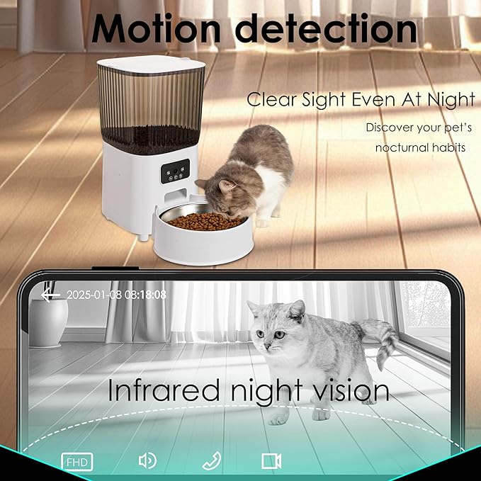 Automatic Dog Feeder with Camera, Ultra Clear Video Night Vision, APP Control, Two-Way Voice Interaction. Large Capacity Food Storage, Picture Motion Detection, Timing Feeding (5L-Single-Bowl)