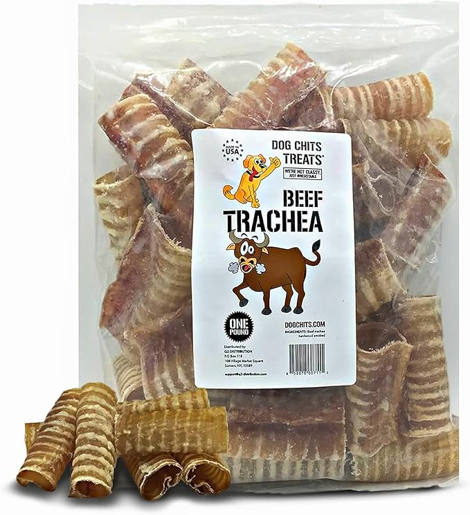 Dog Chits Beef Trachea Chews for Dogs – All-Natural,1 Pound, Healthy Treats for Joint Support, Digestible Rawhide-Free Supplement for Canine Chewers, Dehydrated, Large & Small Dogs, 3-4 Inch Rolls