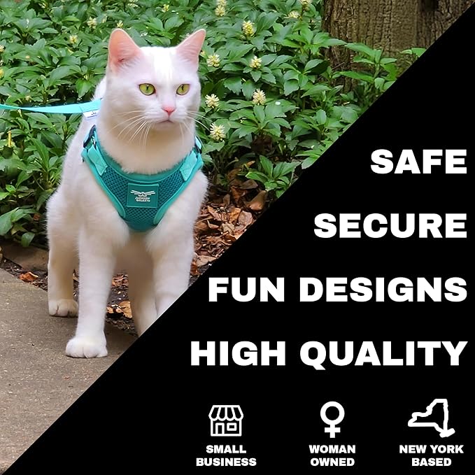 Travel Cat x Jackson Galaxy Harness and Leash Set - Adjustable Fit Mesh Cat Harness with Nylon Leash - Comfort, Escape Proof Harness for Cats, Kitten for Outdoor Walking, Hiking (Medium)
