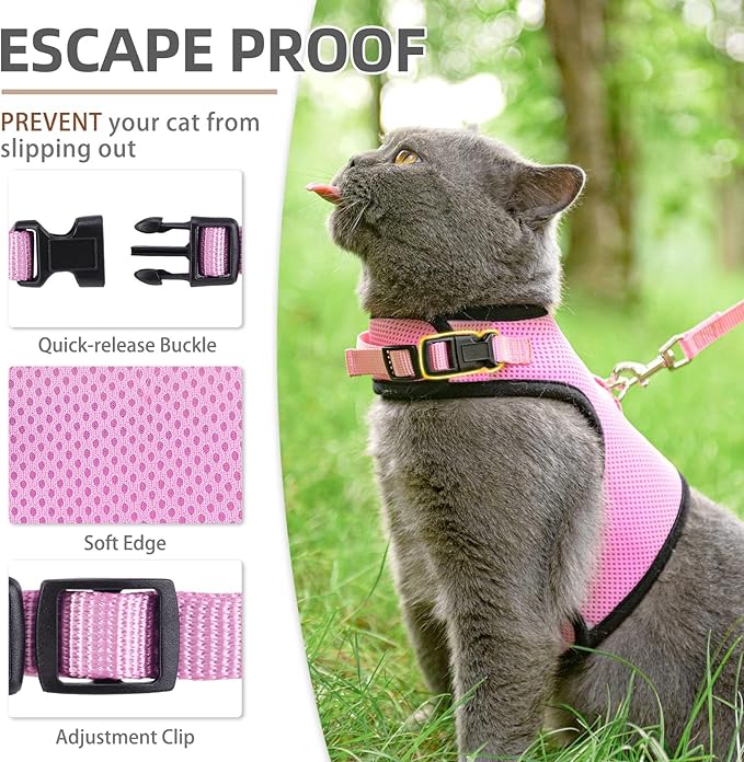 PUPTECK Soft Mesh Cat Vest Harness and Leash Set Puppy Padded Pet Harnesses Escape Proof for Cats Small Dogs Rabbits Bunny