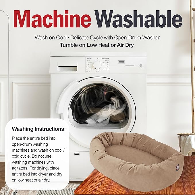 Majestic Pet 40 Inch Suede Calming Dog Bed Washable 40x29x9 (Inch) – Cozy Soft Round Donut Dog Bed with Spine Support for Dogs to Rest Their Head - Pet Bed Large – Stone (2025)