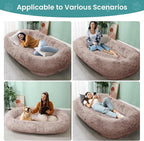 JOLLYVOGUE Human Dog Bed for Adults and Pets, Ultra-Soft Plush Giant Dog Bed with Egg Crate Foam, Non-Slip Base, and Machine Washable Cover - Ideal for Relaxation and Napping, Brown