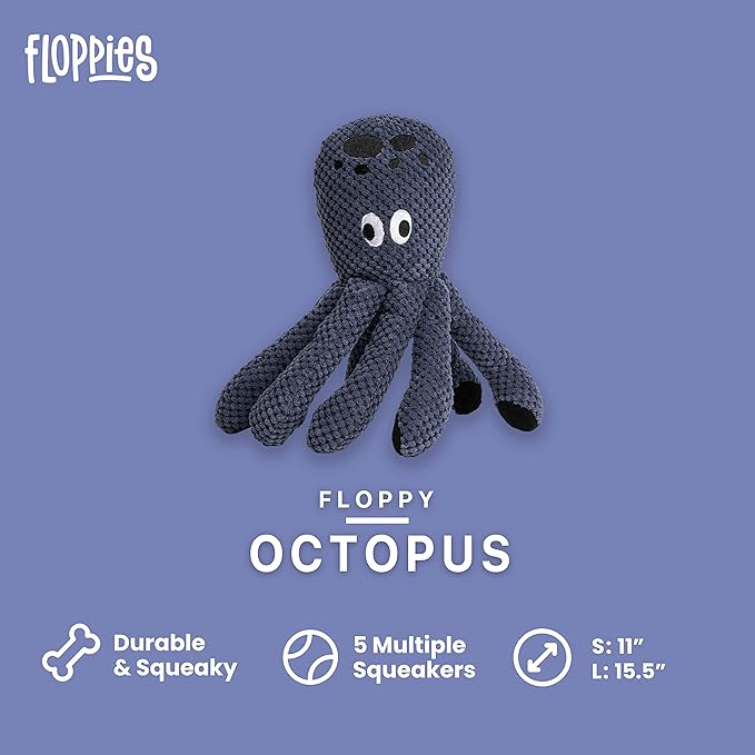 fabdog Floppies Plush Dog Toy - Cute & Durable Squeaky Dog Toys - Best Squeak Toy for Puppies and All Breeds | Ideal Pet Gift| Small Octopus