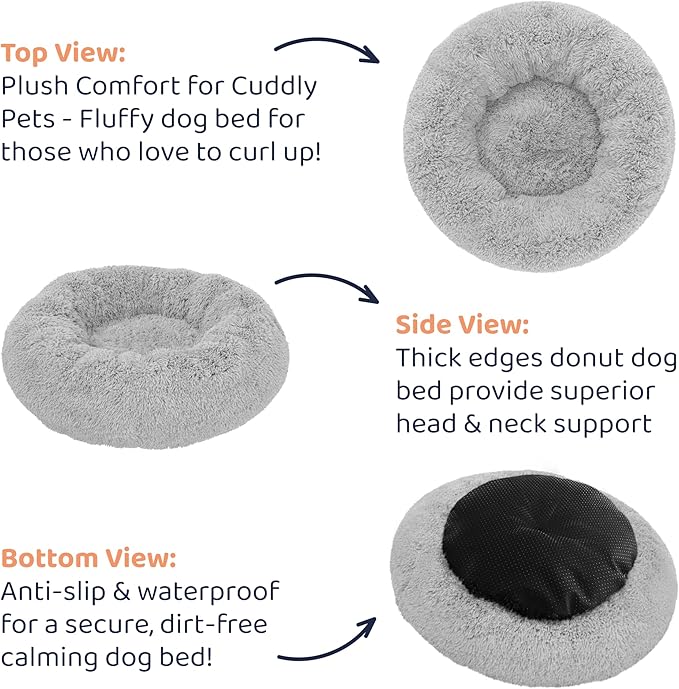 Donut Dog Bed - Premium Comfort for Anxiety Relief - Fluffy & Calming Design with Ultra-Plush Support | Cozy Round Dog Bed with Super Soft Circle Style (Size S Grey)