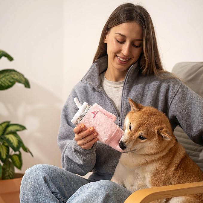 Nestpark Tumbler Cup Funny Dog Toy - Parody Plush Squeaky Crinkle Dog Toy (Pink Dusk)
