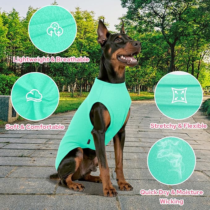 2 Pack Dog Shirts, Quick Dry Breathable Dog Clothes Pet Sleeveless Vest, Lightweight Stretchy Tank Top T-Shirts for Large Dogs, Rose Red+Lake Blue (S)