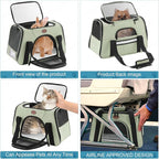 Cat Carrier Dog Carrier Pet Carriers for Medium Small Cats Dogs Puppies up to 15 Lbs,TSA Airline Approved Small Dog Cat Carriers Soft Sided,Collapsible Travel Puppy Carrier (Green, Medium)
