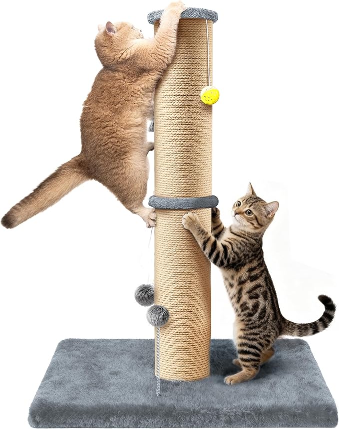 5-Inch Thick Sisal Cat Scratching Post, 36" Tall Cat Scratch Tower with Top Platform and Extra-Stable 20.8×15.9" Base, Durable Cat Scratcher for Indoor Cats, Gray