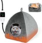 Rypet Heated Cat Bed Cave, Adjustable Temperature Heated Pet Bed Indoor with Timer and Timer, Indoor Cat Cave Bed Cat House with Removable Washable Cushioned Pillow and Chew Resistant Cord Update