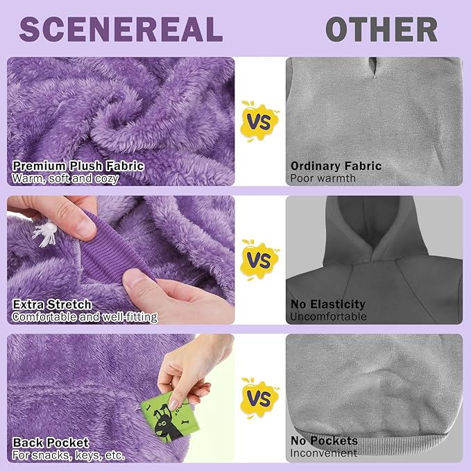 SCENEREAL Fleece Dog Sweater Hoodie for Small Medium Large Dogs, Fuzzy Warm Dog Sweatshirt with Pocket, Girl Boy Dog Clothes for Winter/Fall, Designer Cute Male/Female Dog Clothes with Leash Hole