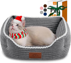 Cat Dog Bed for Pets, Rectangle Pet Bed Gift for Puppy and Kitten, Machine Washable Calming Fluffy Pet Couch Sofa for Indoor Outdoor, Portable Soft Cat Bed with Non-Slip Bottom (Small, Grey)