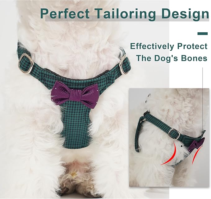 Puppytie No Pull Dog Harness with Multifunction Dog Leash,Soft Adjustable No Choke Escape Proof Pet Harness Vest for Medium Dogs,Plaid Green,M