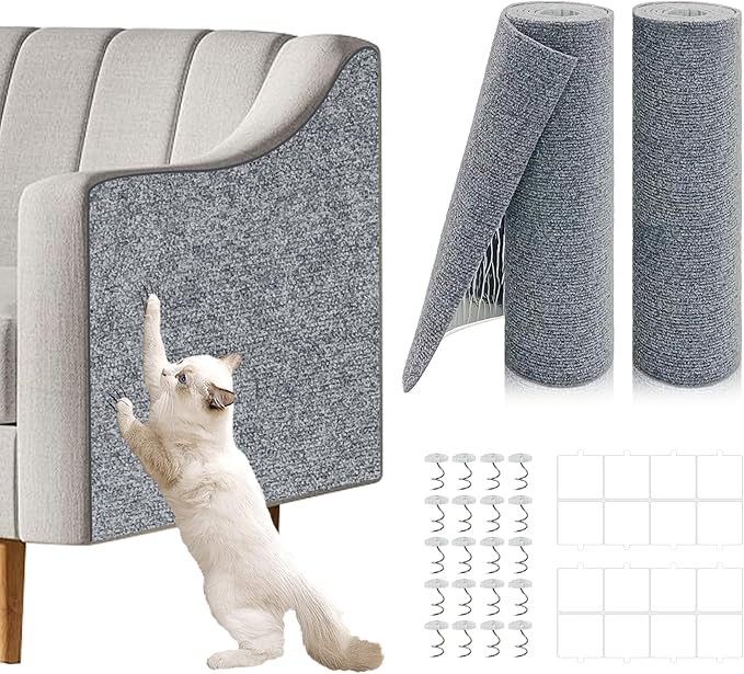 2 Pcs 39.4"x15.8" Cat Scratch Mat, Cat Scratch Couch Furniture Protector, Trimmable Self-Adhesive Cats Scratch Pads, DIY Cat Scratcher for Wall Protector and Covering Cat Tower (Light Grey)