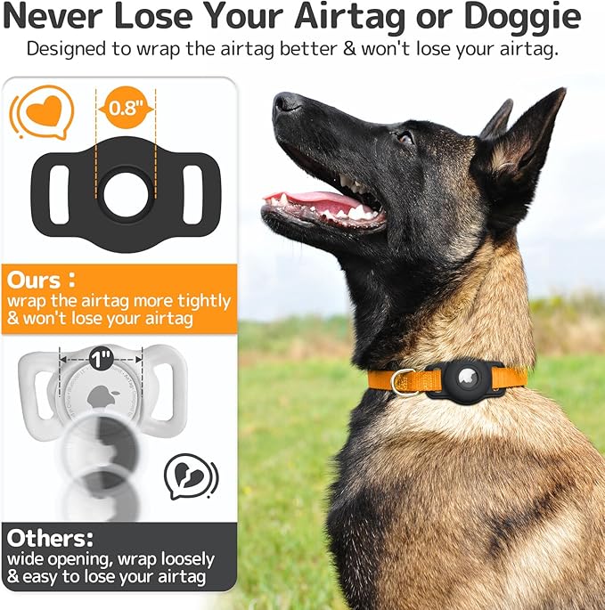 Airtag Dog Collar Holder: 3 Pack Soft Silicone Air Tag Holder for Pet Dogs Cats Collar, Sturdy AirTag Dog Tracker Protective Case, Pet Friendly Accessories Compatible with Apple Airtag, Black