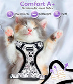 Halypet Cat Harness and Leash Set for Walking, Escape Proof Adjustable Vest Harness with 3-in-1 Integrated Buckles, Easy Control Soft Breathable Mesh with Reflective Strips for Cats, S, Moonlight Meow