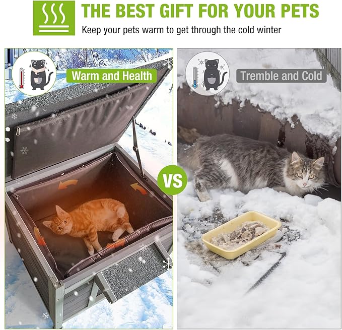 Outdoor Cat House with Insulated Liner Weatherproof Feral Cat Shelter for Winter