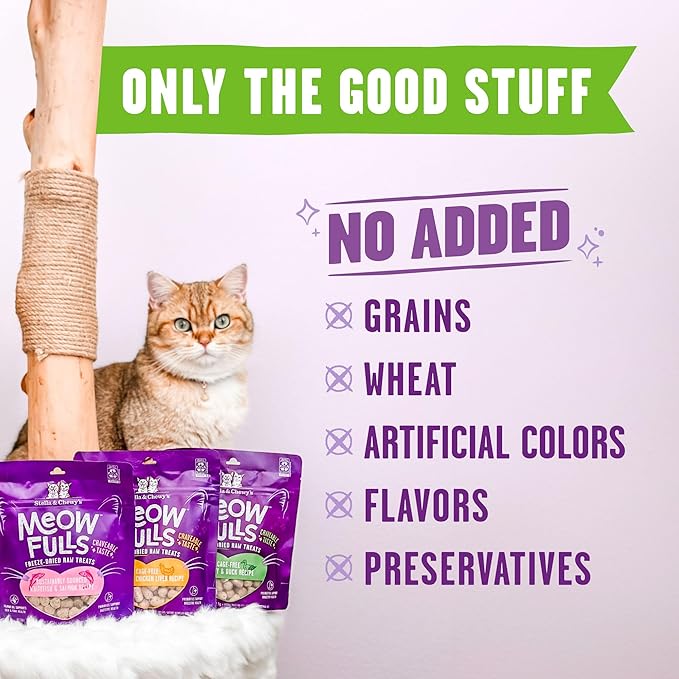 Stella & Chewy's Meowfulls Freeze Dried Cat Treats - Turkey & Duck Recipe - Raw Protein with Probiotics & Salmon Oil - 1 Calorie Per Treat - 1.5 oz