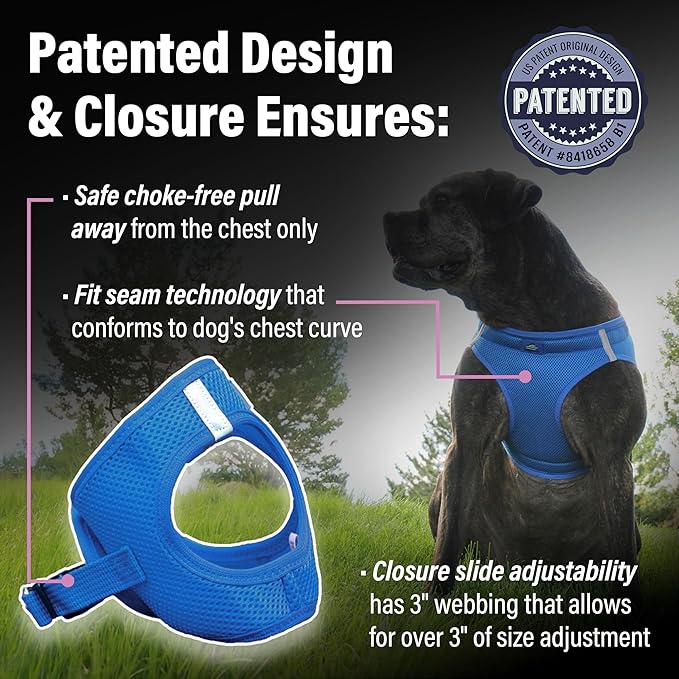 DOGGIE DESIGN American River Solid Ultra Choke-Free Dog Harness - Cobalt Blue (XXX-Large)