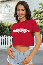 Womens Summer Crop Tops Short Sleeve Round Neck T-Shirts Loose Fit Casual Blouse