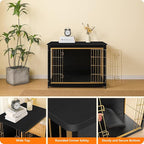 DWANTON Dog Crate Furniture with Cushion, Wooden Kennel Table with Double Doors, Indoor Dog House, Large Size, 38.5" L, Black+Gold