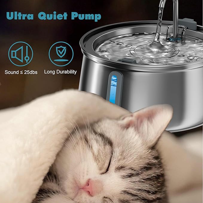Stainless Steel Cat Water Fountain,Pet Water Fountain 4L/135oz Large Capacity,Dog Water Dispenser with Water Level Window, Multiple Filtration, Quiet Automatic Pet Fountain Easy Clean,1Faucet
