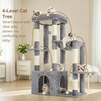 Heybly Heavy Duty Cat Tree, Tower for Indoor Cats large adult, Tall Cat Condo House with Extra-Large Baseboard, Multi-Level Plush Furniture with Scratching Posts, Hammock, Toy Ball, Light Gray HCT026W