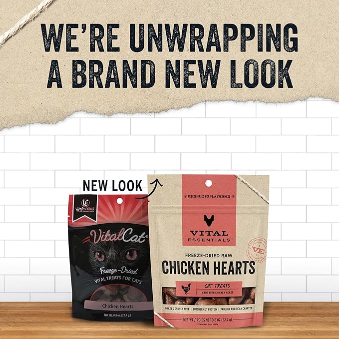 Vital Essentials Freeze Dried Raw Single Ingredient Cat Treats, Chicken Hearts, 0.8 OZ (Pack of 3)