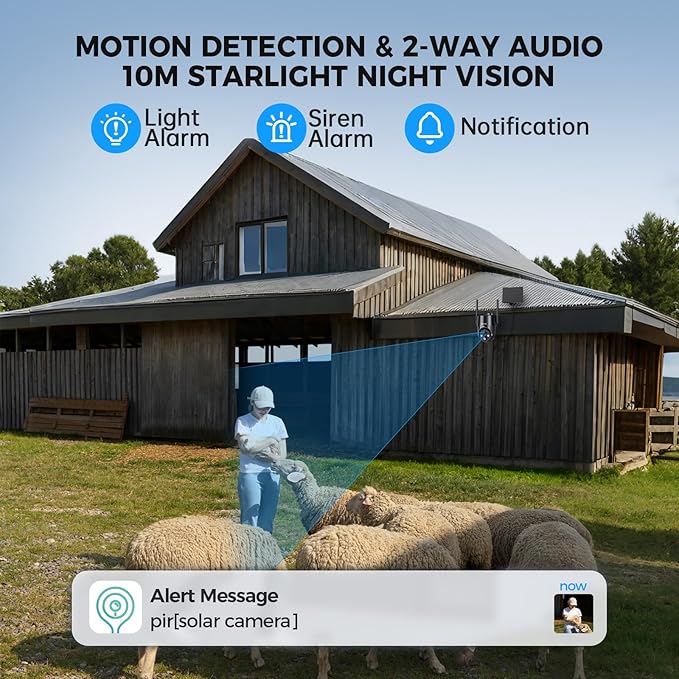4G LTE Cellular Solar Security Camera Wireless Outdoor, No WiFi Solar Powered Camera, 360° Live View, 2K Color Night Vision, PIR Detection, 2-Way Audio, Motion Alert, Built in SIM Card, Easier to use