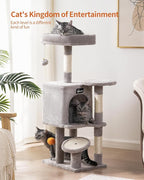 FourFurPets Small Cat Tree, Multi-Level Cat Tree for Indoor Cats, Cat Tower with Scratching Post, Cat Condo for Kittens, 39.4 inch, Light Gray
