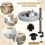 Cat Desk Bed, Desk Cat Nest Bed Round Cat Beds for Desk Indoor Cats up to 40 lbs, Comfortable Soft Pet Bed for Kitten, Cat Hammock for Desk 360° Rotation & Adjustable Height(Grey)