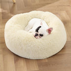 Bedsure Calming Dog Bed for Small Medium Dogs - Donut Washable Medium Pet Bed, 27 inches Anti-Slip Round Fluffy Plush Faux Fur Cat Bed, Cream