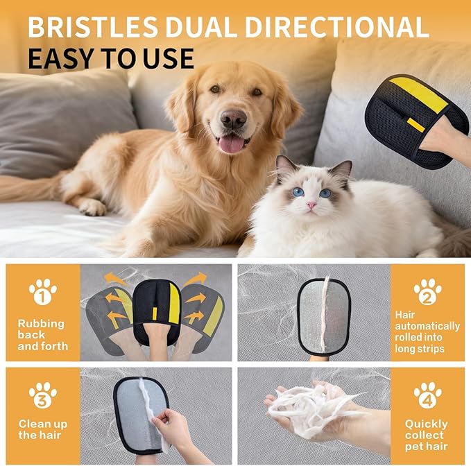 Pet Hair Removal Glove for Dogs & Cats, Upgraded Reusable Electrostatic Pet Hair Gloves, Pet Hair Remover Tool for Clothing, Couch, Carpet,Pet Beds, Car Seat, Convenience for Busy Pet Owners