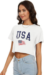 Womens Summer Crop Tops Short Sleeve Round Neck T-Shirts Loose Fit Casual Blouse