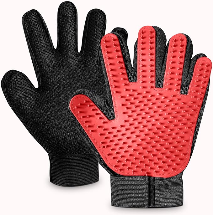 Upgrade Pet Grooming Gloves, Grooming Gloves for Dogs, Cats, Rabbits & Horses with Long and Short Hair, Efficient Pets Hair Remover Mittens - 1 Pair (Red)