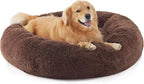 Bedsure Calming Dog Bed for Extra Large Dogs - Donut Washable Large Pet Bed, Anti-Slip Round Fluffy Plush Faux Fur Dog Bed, Fits up to 120 lbs Pets, Coffee, 45 inches