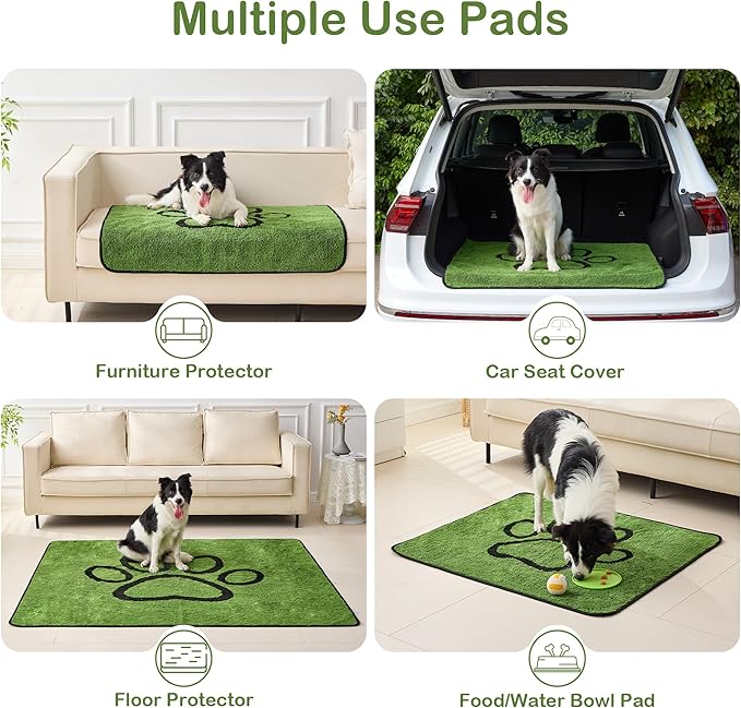 Qeils Reusable Dog Pee Pads, 2 Pack Super Absorbent & Leakproof Washable Puppy Pads with Soft Green Top Layer, for Potty Training, Crates, Couch, Car Seats & Pet Beds, 48"x 48"