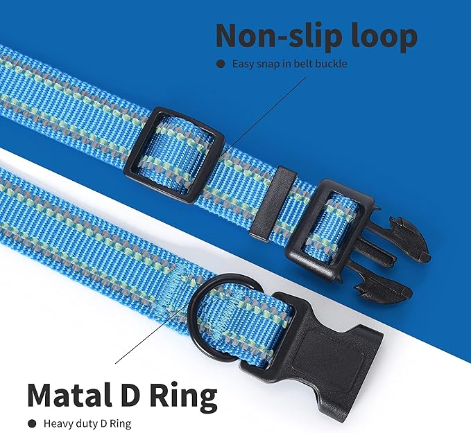 Mile High Life Nylon Night Light Glow Collar, Reflective Light Up Dog Collar, Fluorescent Self-Luminescent Strap for Small Medium Large Dogs (Hot Blue, M Neck13-17")