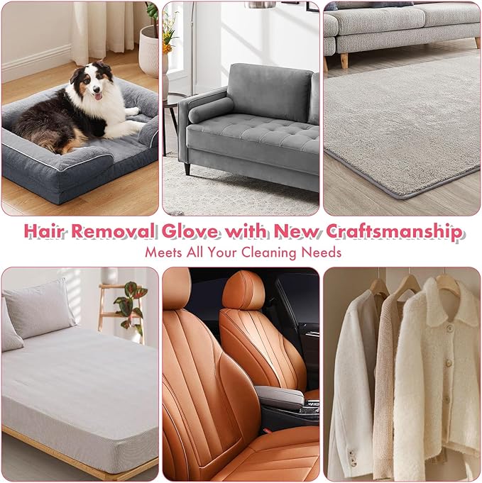 New-Craft Pet Hair Removal Glove | Anti-Static, Reusable | for Dogs & Cats | Works on Pet Beds, Carpets, Sofas, Car Seats, Hair-Prone Clothes (Pink) (Pink)