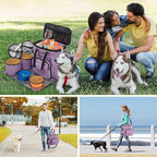 Modoker Dog Travel Organizer Carriers for Supplies & Accessories, Airline Approved Cat Pet Travel Bag, 2 Collapsible Bowls, 2 Travel Dog Food Container, Purple