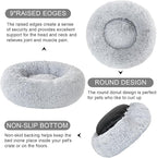 Dog Calming Beds for Small Medium Large Dogs - Round Donut Washable Dog Bed, Anti-Slip Faux Fur Fluffy Donut Cuddler Anxiety Cat Bed(36" Light Gray)